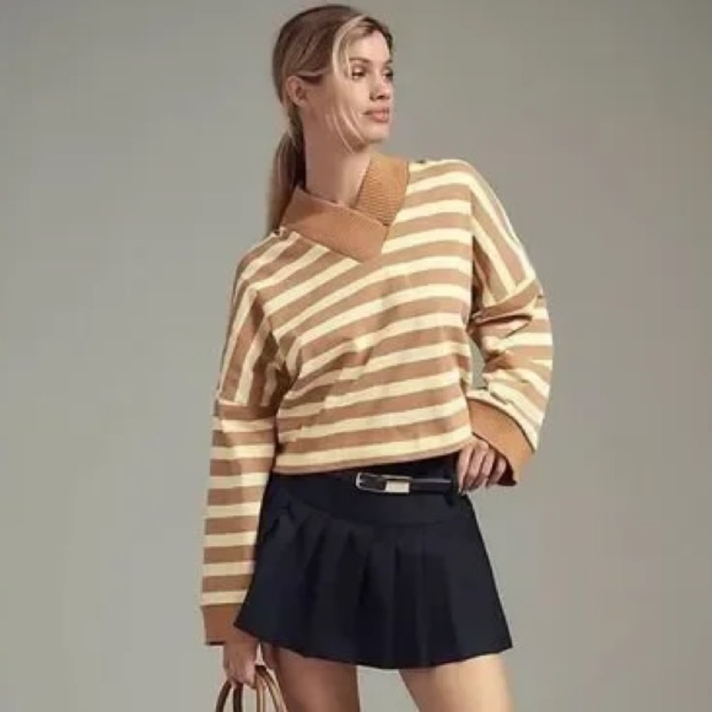 Maeve Anthropologie Yellow & Brown Striped Knit Pullover Medium